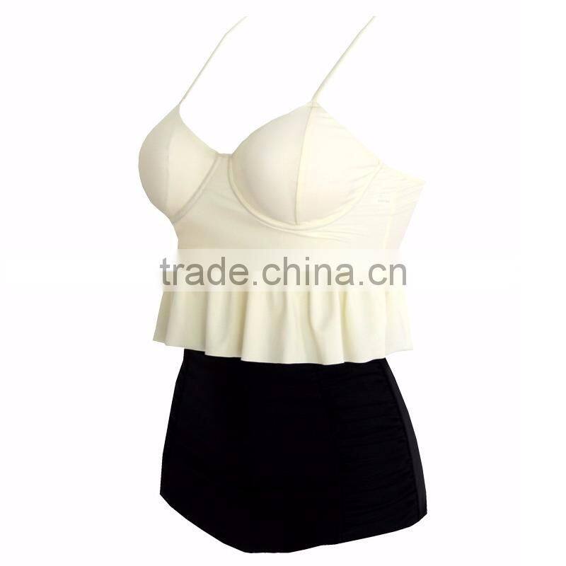 New fashion hot selling swimsuit with Small Flounce Top Quality mature women high waist bikini