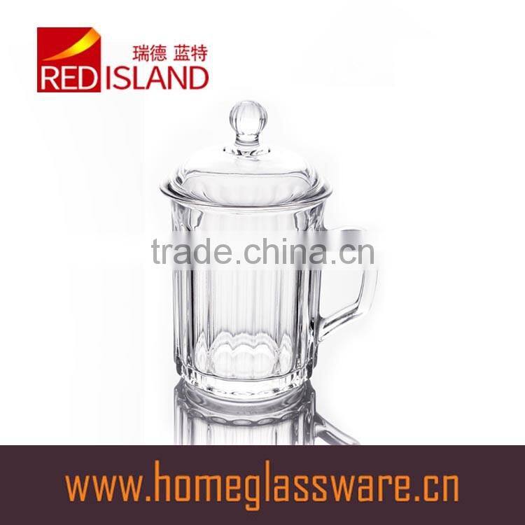 crystal glass mug glass tea cup with handle&glass lid