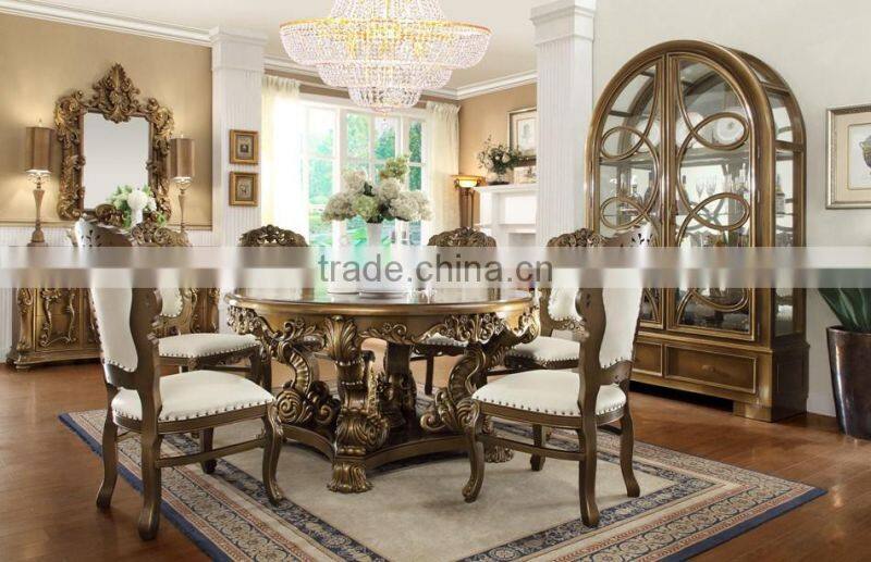 Pure American Classic Luxury Full Solid Wood Cream Color Palace Carving Dining Room Furniture Set(MOQ=1 SET)