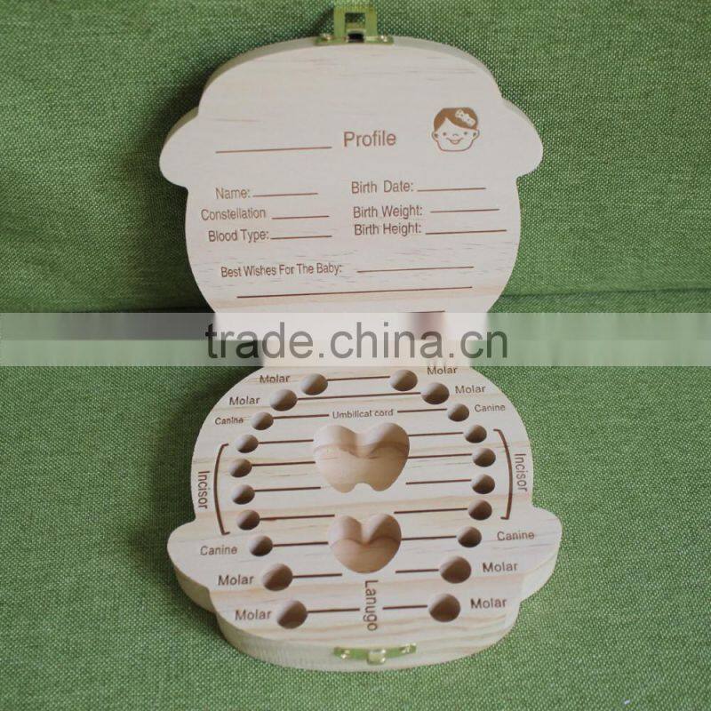Unique christmas gifts Custom Children toy organizer storage Baby milk Teeth laser Wooden growth memory tooth gift packing box