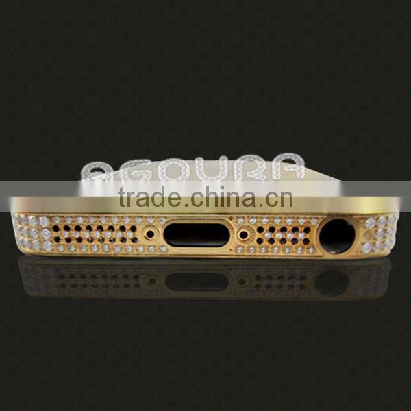 Luxury matte gold mobile phone black housing, metal housing encrusted with diamond for iPhone 5 5S