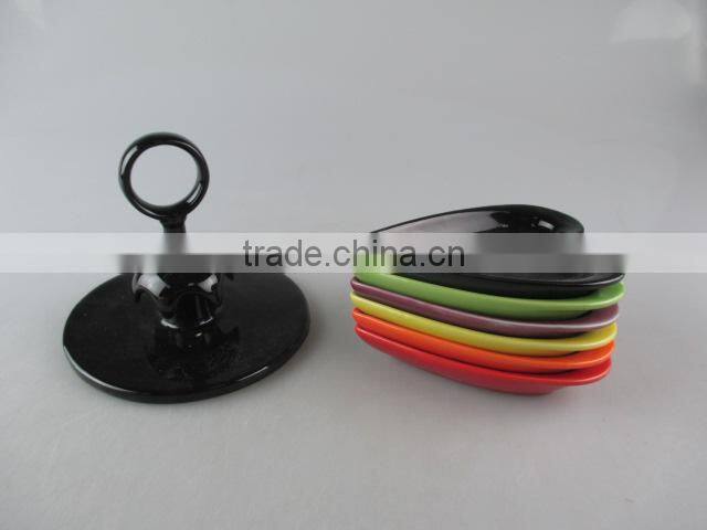 Colorful divided ceramic candy/cake display stand in stocked