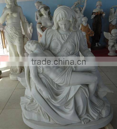 Hand carved white marble stone virgin Mary with baby statue