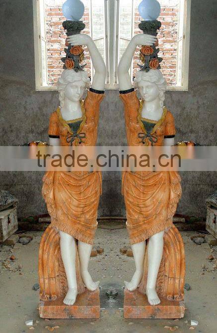 Handcarved sex marble lady statue lamp