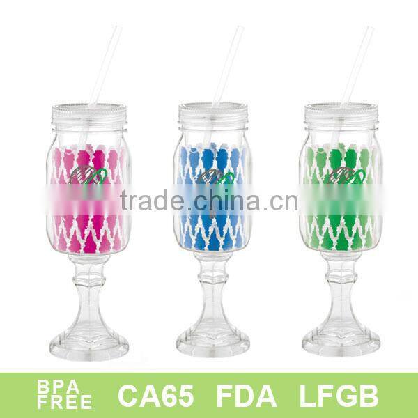 new products 2016 double wall acrylic manson jar with lid and tube