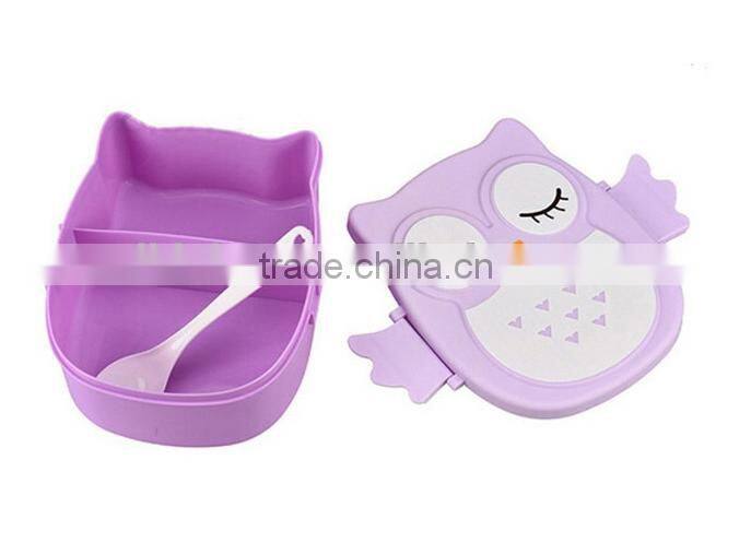 WHOLESALE plastic OWL lunch box with spoon,Cute cartoon owl student food container,OWL Shape Animal Cartoon Plastic Lunch,
