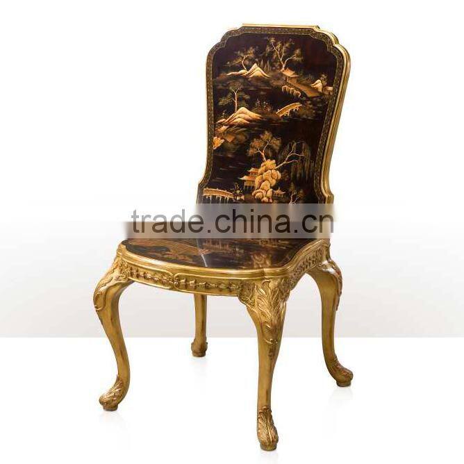 Luxury Classic English Victorian Style Solid Wood Banquet Accent Chair with Golden Chinoiserie Landscape Painting BF12-05274a