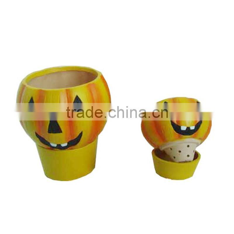 ceramic pumpkin shaped flower pot for Halloween