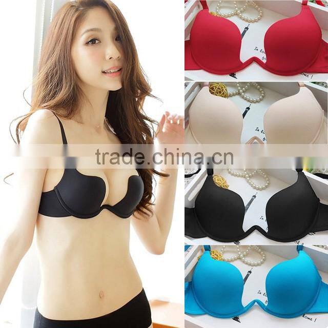Fashion Sexy Women Bras Plunge U Seamless Convertible Adjustable Straps Push Up Bra Sutian Solid Orange/Khaki/Black Back Closure