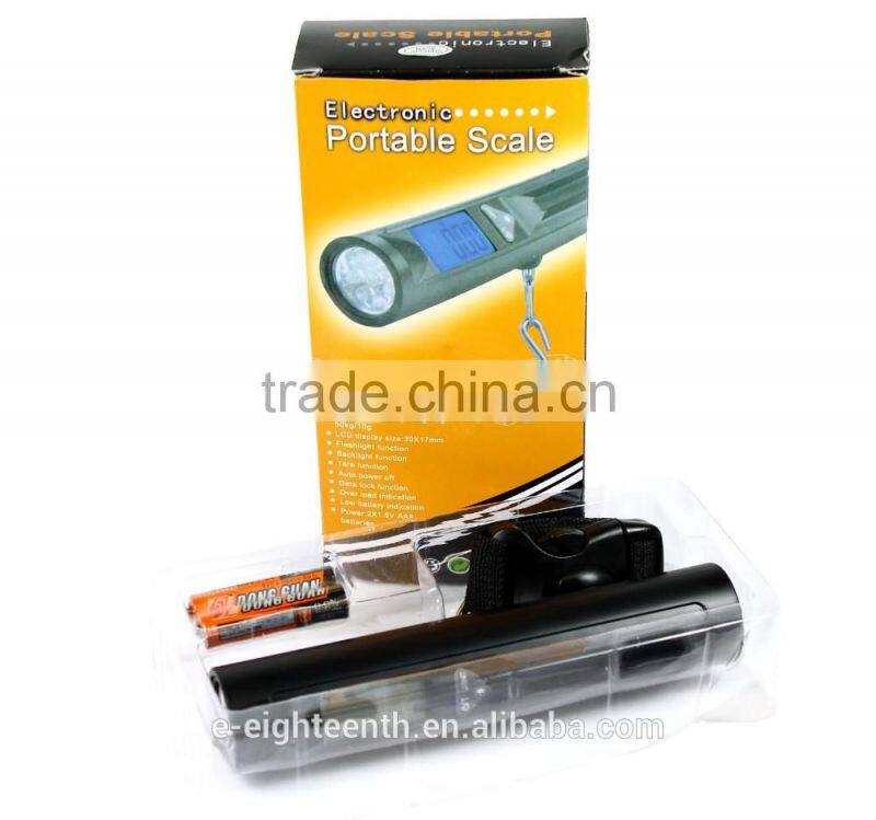 2016 new arrival hot sale 50kg LCD Digital Electronic Portable Travel Weight Scale with Flashlight