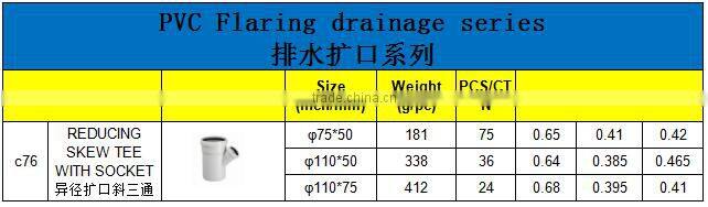 HIGH QUANLITY REDUCING SKEW TEE WITH SOCKET OF PVC GB STANDARD EXPANDING FITTINGS FOR DRAINAGE WITH GASKET