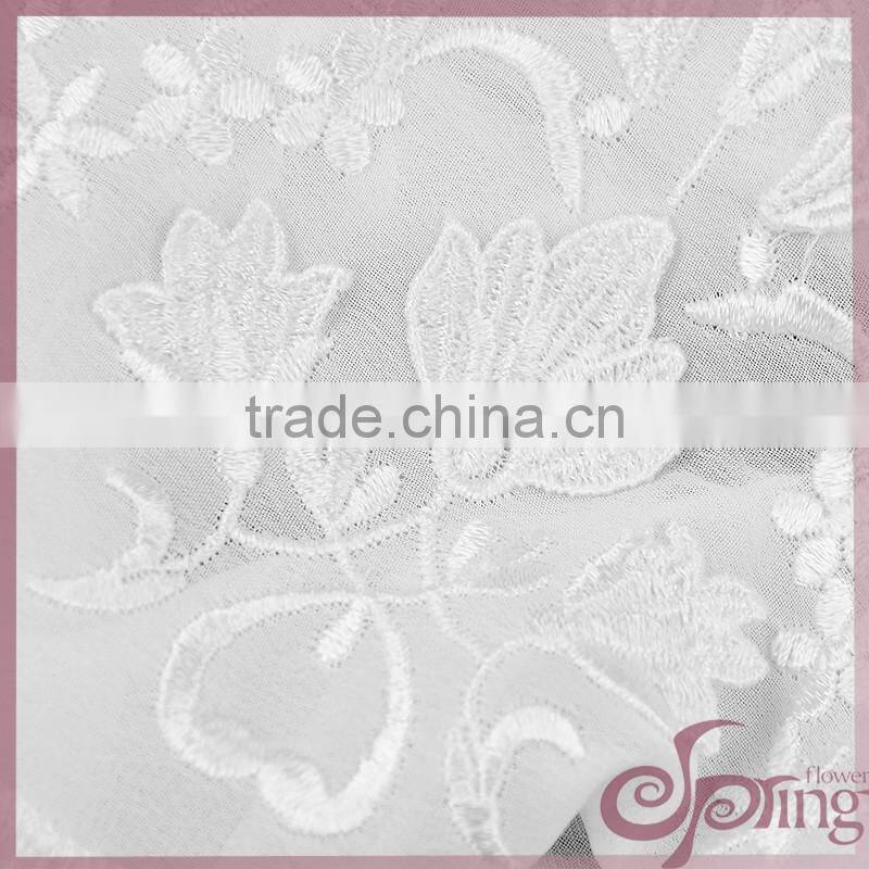 White floral chiffon lace embroidery fabric, fashion applique designs lace