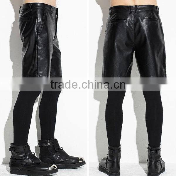 New design UK style metro sexual fashion straight mens leather shorts