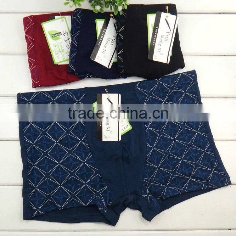 High quality printed grid sexy men's boxer briefs men's Bamboo Fiber underwear men boyshort