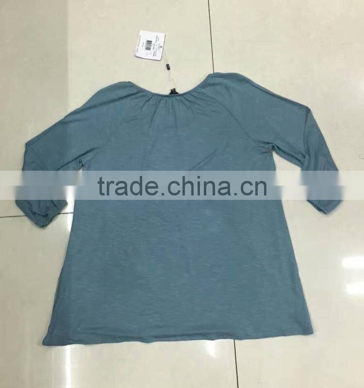 women long sleeve embroidery slub cotton t-shirt