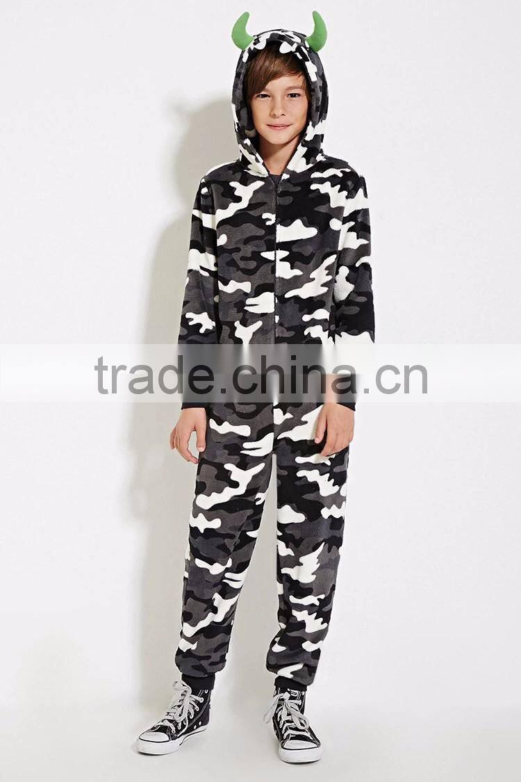 2016 flannel camouflage printing boy animal winter jumpsuit pijamas kids