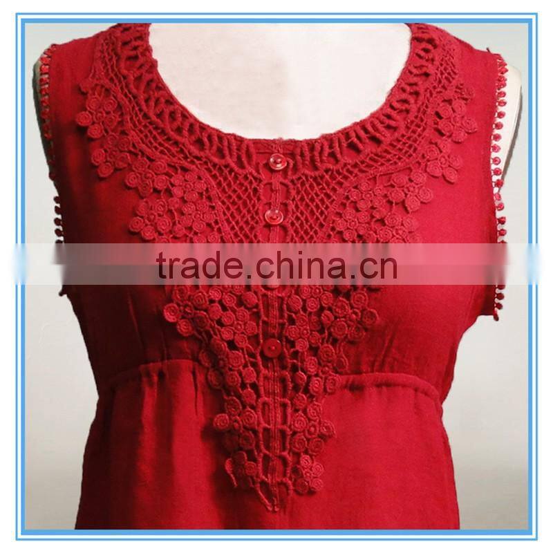 Fashion Chiffon Lady Top Designer Girl Latest Design Sleeveless Lace Crochet Top