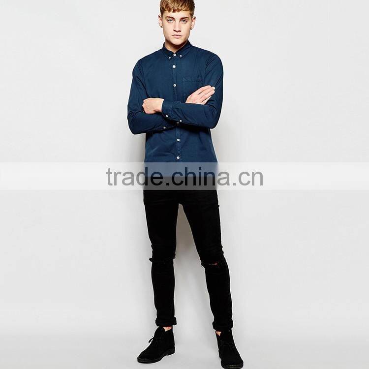 HOYUGO Navy Twill Shirt With Shirt Button Down Collar