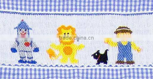 Baby Boy Light Blue Gingham Smocked Animal & Scarecrow Longall