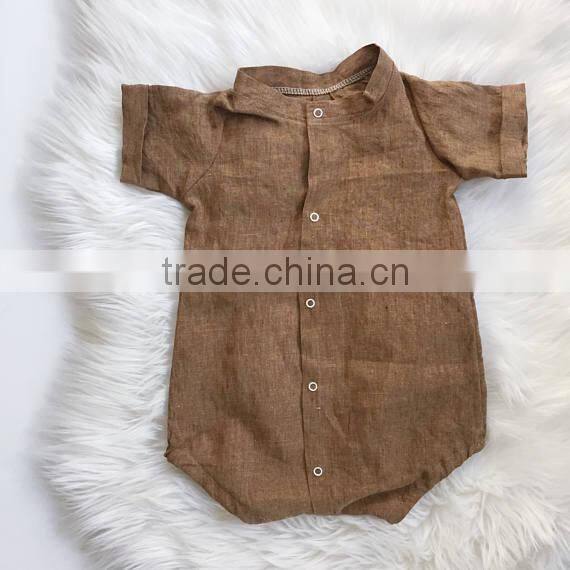 Solid Color Linen Newborn Baby Summer Clothes Wholesale Boutique Fashion Short Sleeve Romper