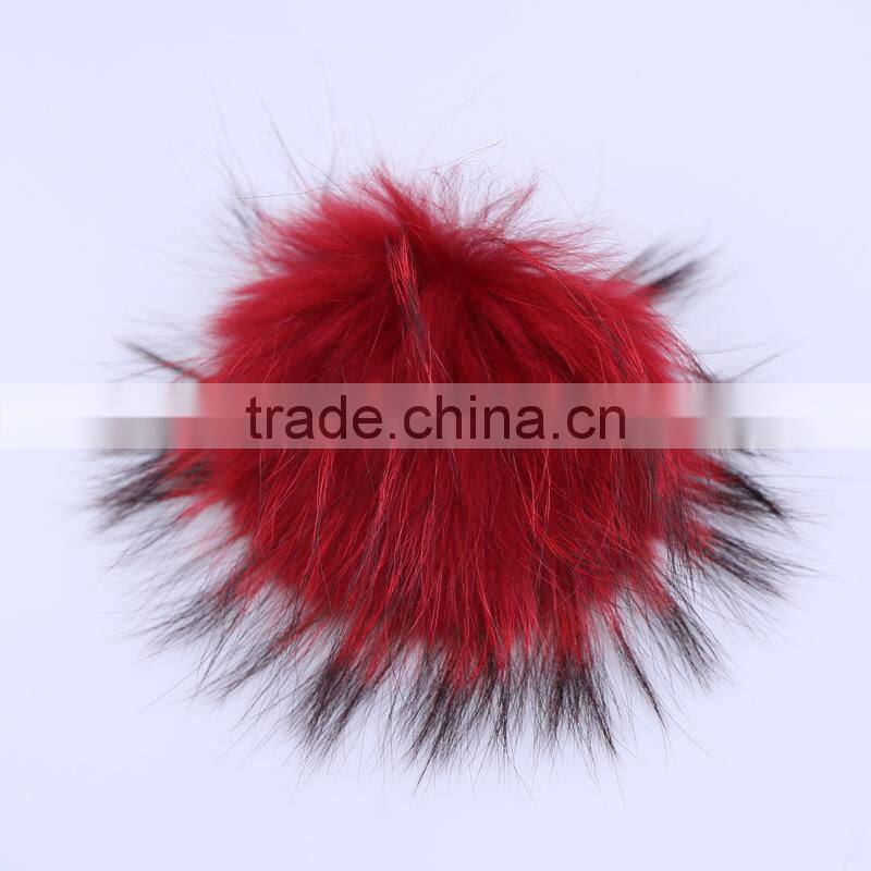 high quality 15cm fox fur real sheep wool knit beanie hat with fox fur ball