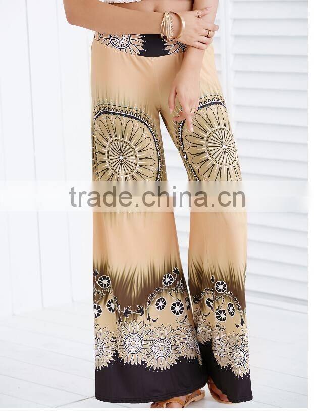 2016 Summer Printed Plastic Loose Fit Palazzo Pants Printed Wide-Leg Pants For Women