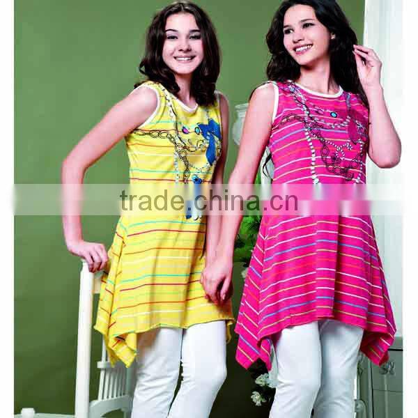 Women fashion frock design pajama set yarn dyed striped summer cotton pajamas