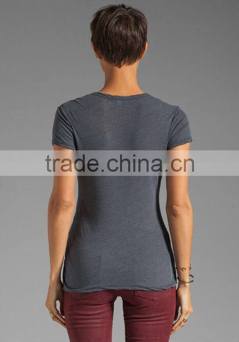 cotton polyester soft v neck short sleeve plain t-shirts for women