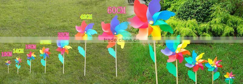 32cm plastic wooden pinwheel rainbow windmill kids toy outdoor decoration