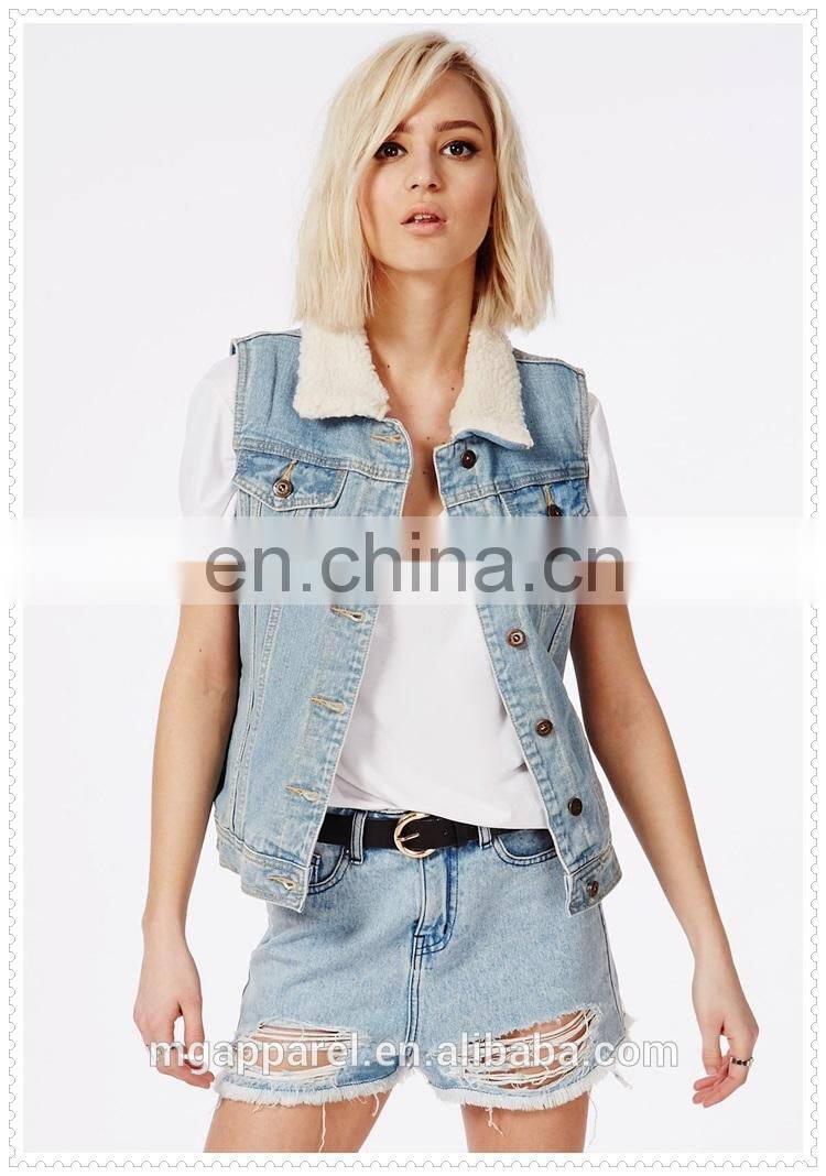 hot sale unique design sleeveless jean jackets for girls wholesale china