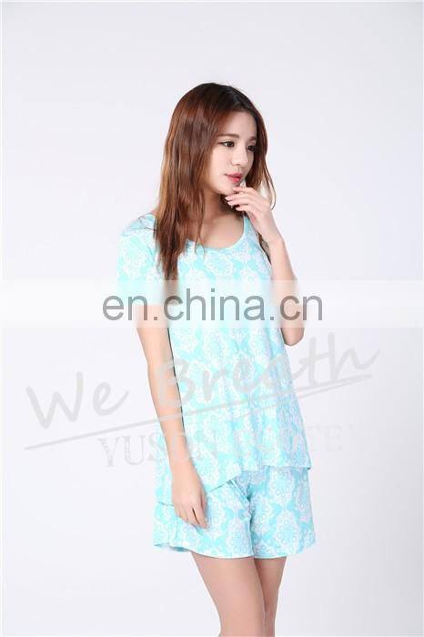 Printing Pattern Ladies Bamboo Fiber Short Sleeves Shorts For Summer
