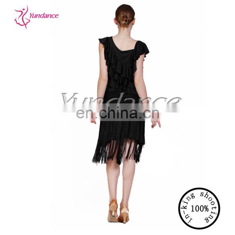 AB007 2014 New Brand Black Tassel Dance Dress Black Children