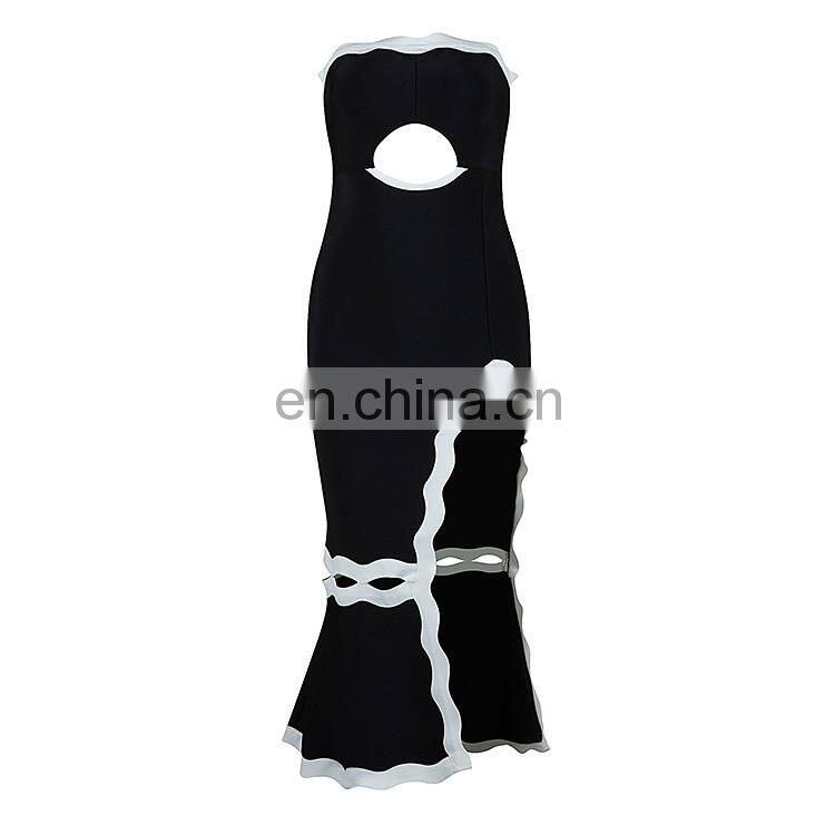 Amigo 2017 christmas tube party dresses Black and white hollow out vent Barelegged Mermaid bandage dress for women