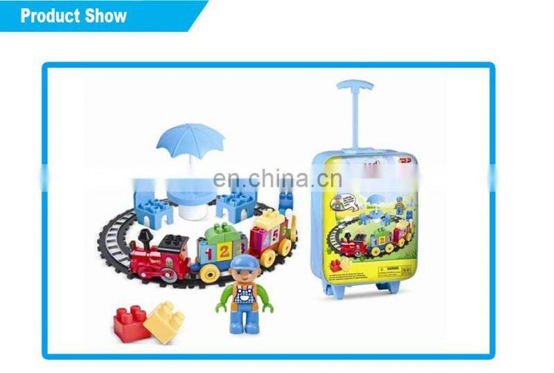 Wholesale building block toy car tracks with suitcase