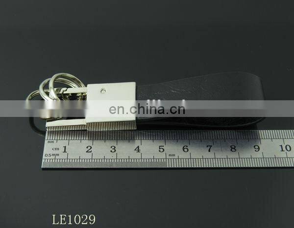 Black PU Leather Silver Metal Keychain Promotional Impressing Leather Keyring