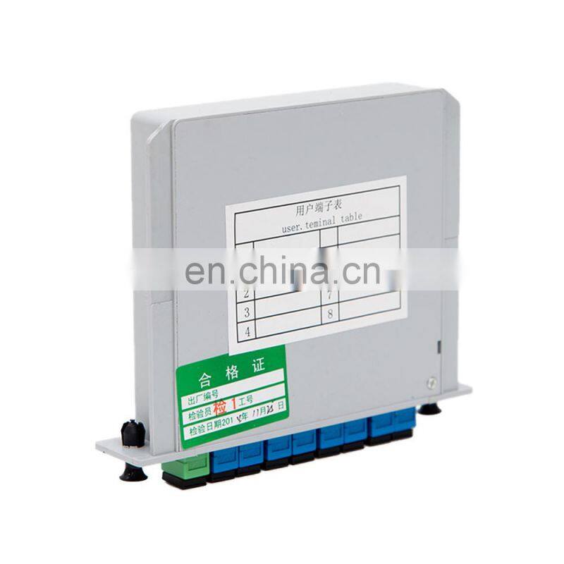MT-1081-8 Fully Stocked 1*8 Type Fiber Optic Cassette Box Type PLC Splitter With SC UPC Adaptor