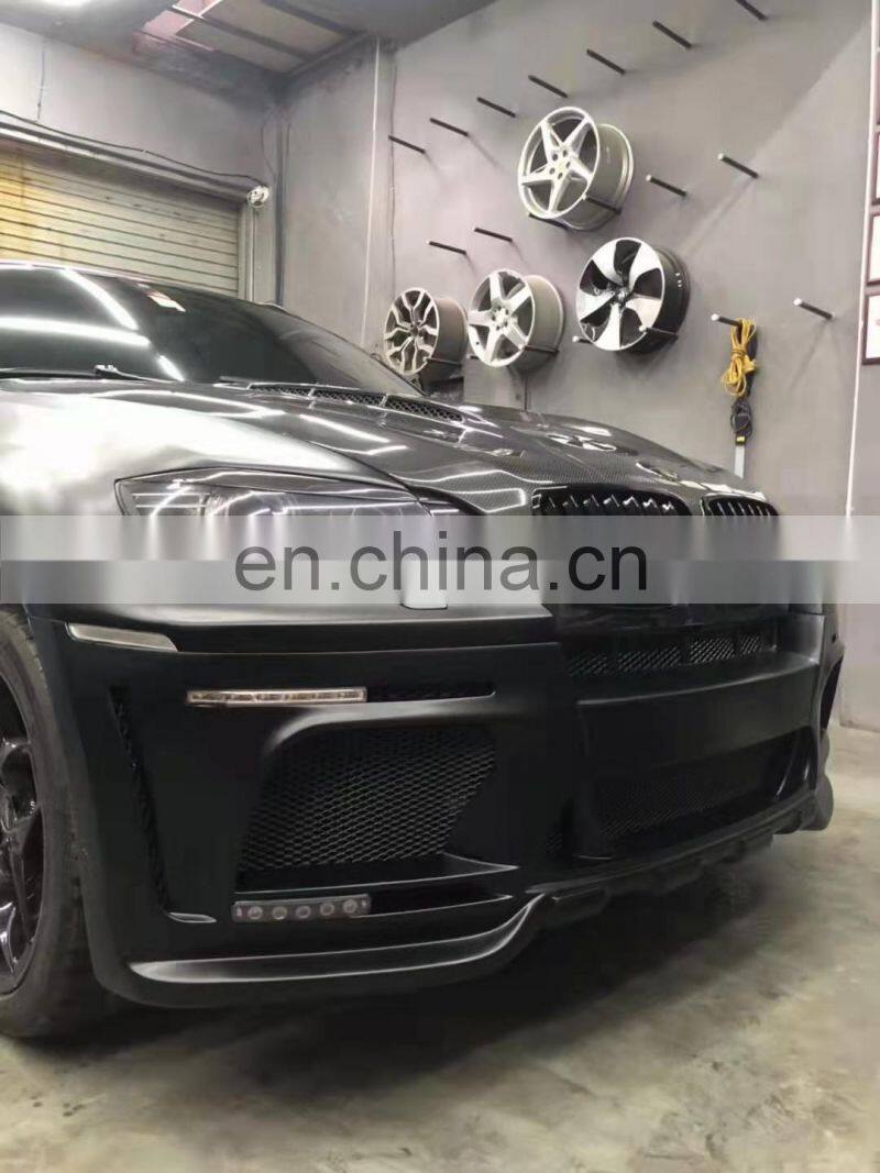 Runde Resin &Half Carbon Material Front Bumper Grille Side Skirt Spoiler Rear Lip Hood For BMW X6 E71 Haman Style Wide Body Kit