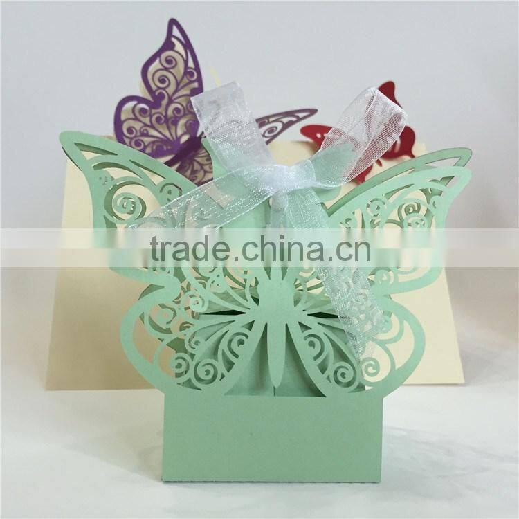 Wholesale Korean Laser Cut Butterfly Candy Box Wedding Invitation With Ribbon