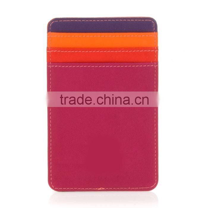 vertically Genuine Leather transparent window Colorful ID Credit Card Holder or Business Name Card Case pocket wallet