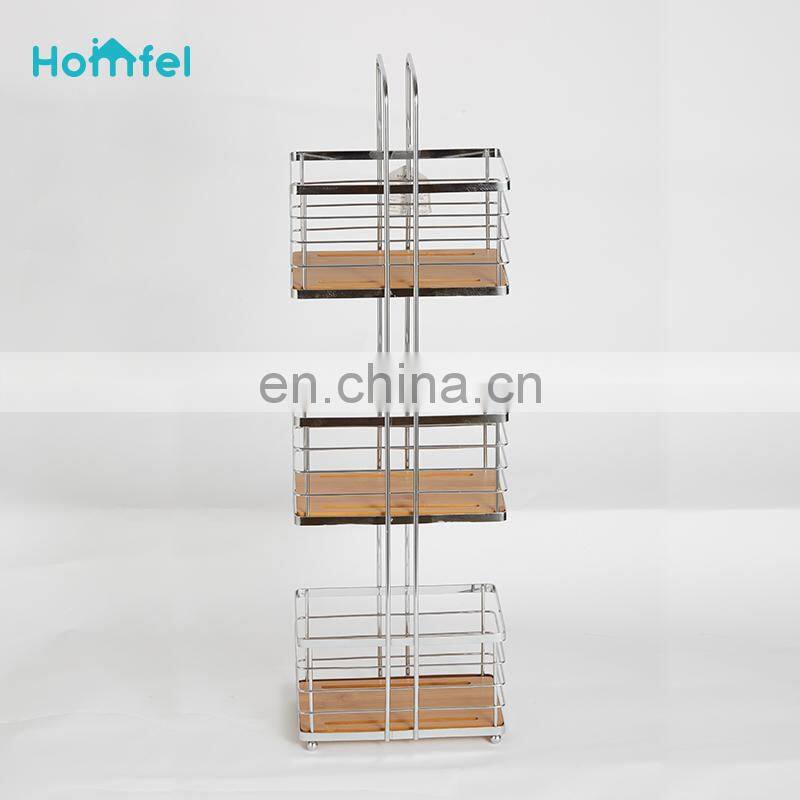 Stylish 3 Tier Metal Wire Rectangle Storage Caddy With Bamboo Base Rectangle Organizer Bathroom Kitchen Office