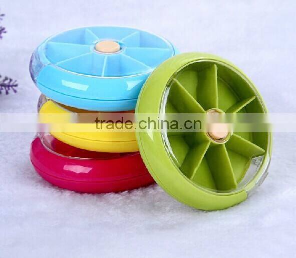 7 Day Round Rotating Press Button Plastic Pill case/ plastic pill box