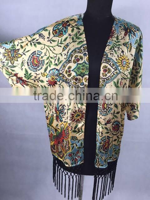 The latest tassel printing kimono cardigan types Ladies' blouse