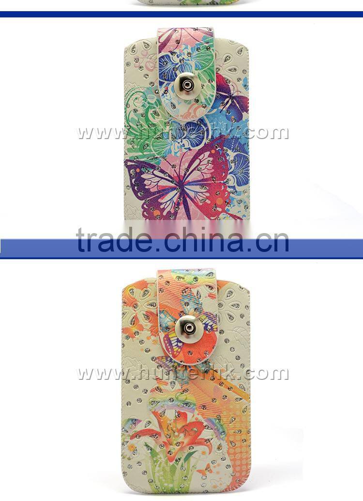 Printed Diamond Leather Pull Up Pouch For S5 Size