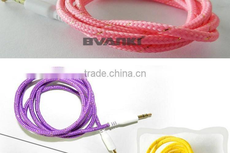 New premium 2016 Fabric Braided Flat AUX Cable For IPod Iphone MP3 Audio Cable 3.5mm for samsung galaxy j3 free samples
