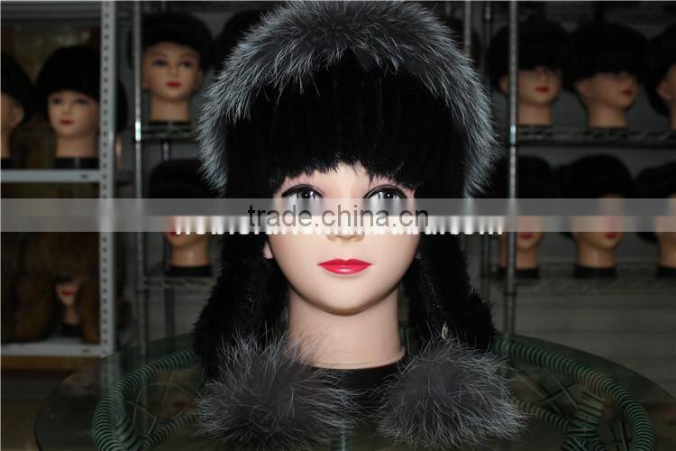 Women Winter Fur Hats Real Silver Fox Fur Pompom Mink Fur Hat With Ear Flap