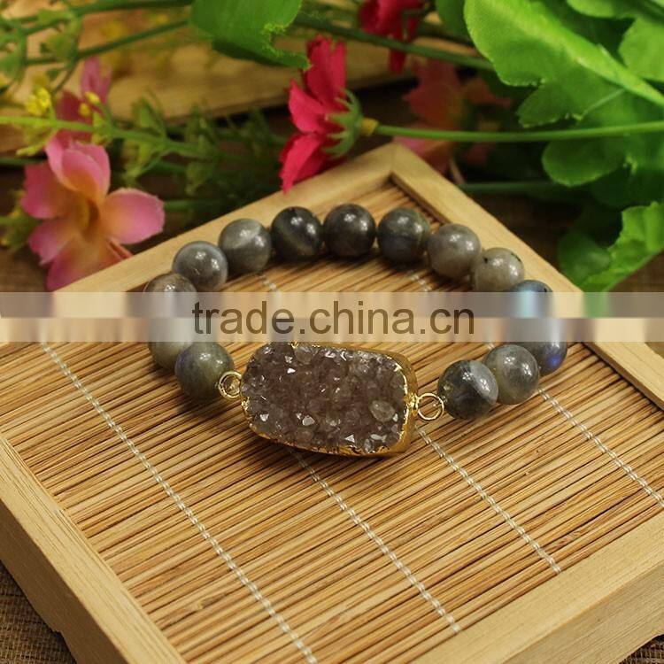 BRH1502 elastic bracelet, blue agate beaded blue druzy bracelet