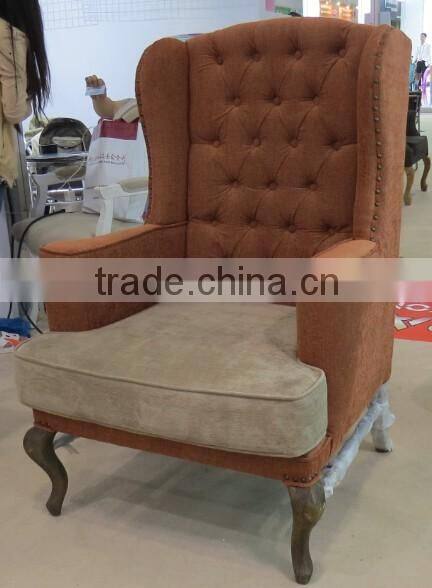 French style oak wood wing back single seater fabric sofa chairs