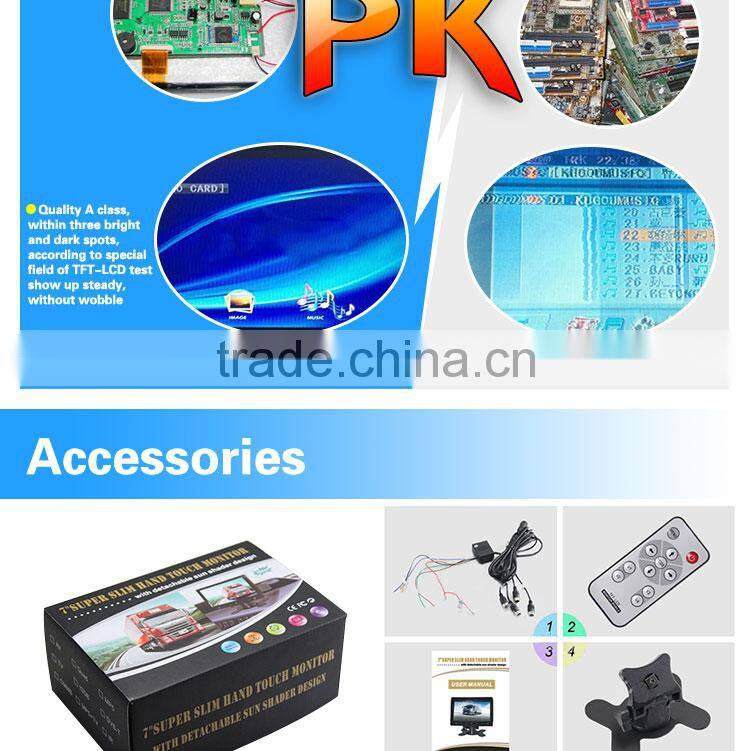 7 inch quad stand alone lcd monitor with 12v dc input with 4 video input can connect 4 cameras for Bus and Truck