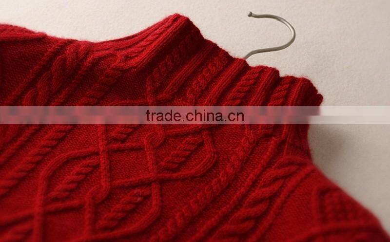 Cashmere sweater high neck long sleeve pullover with cable details