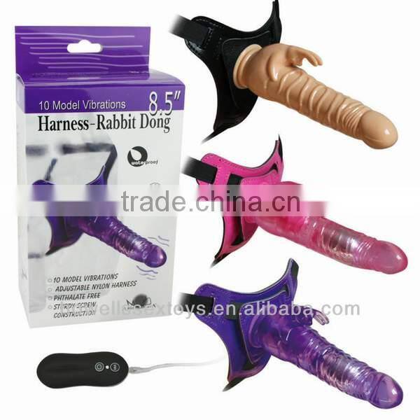 10 Mode Vibrations 8.5" Sex Harness Stap on Dong Rabbit Sex Toys